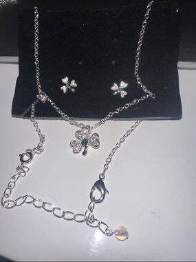 NVC Demi Parure rhinestone clover necklace and clover heart earrings. Like New.
